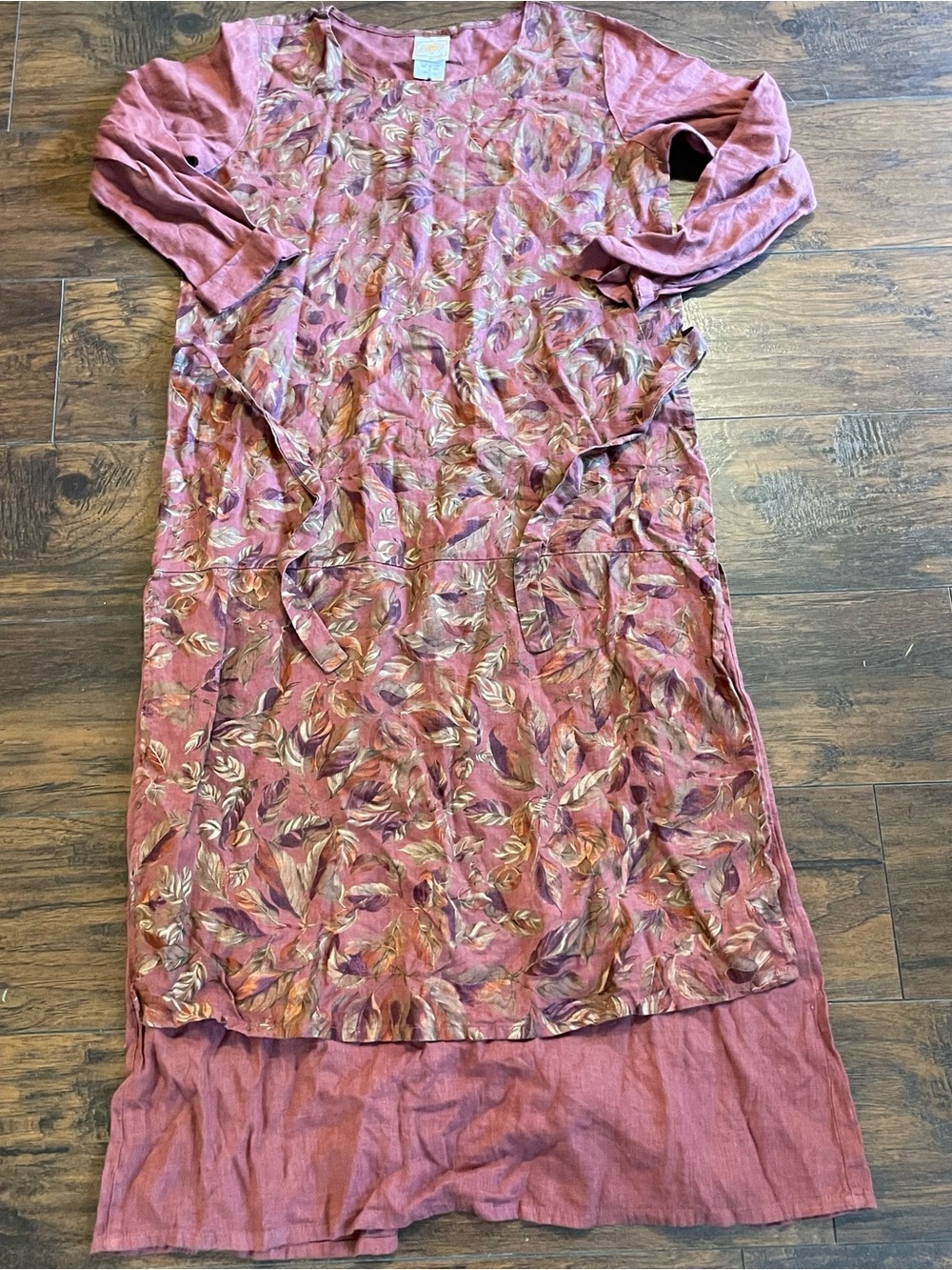 Dusty Rose Maxi Dress with Leaf Motif